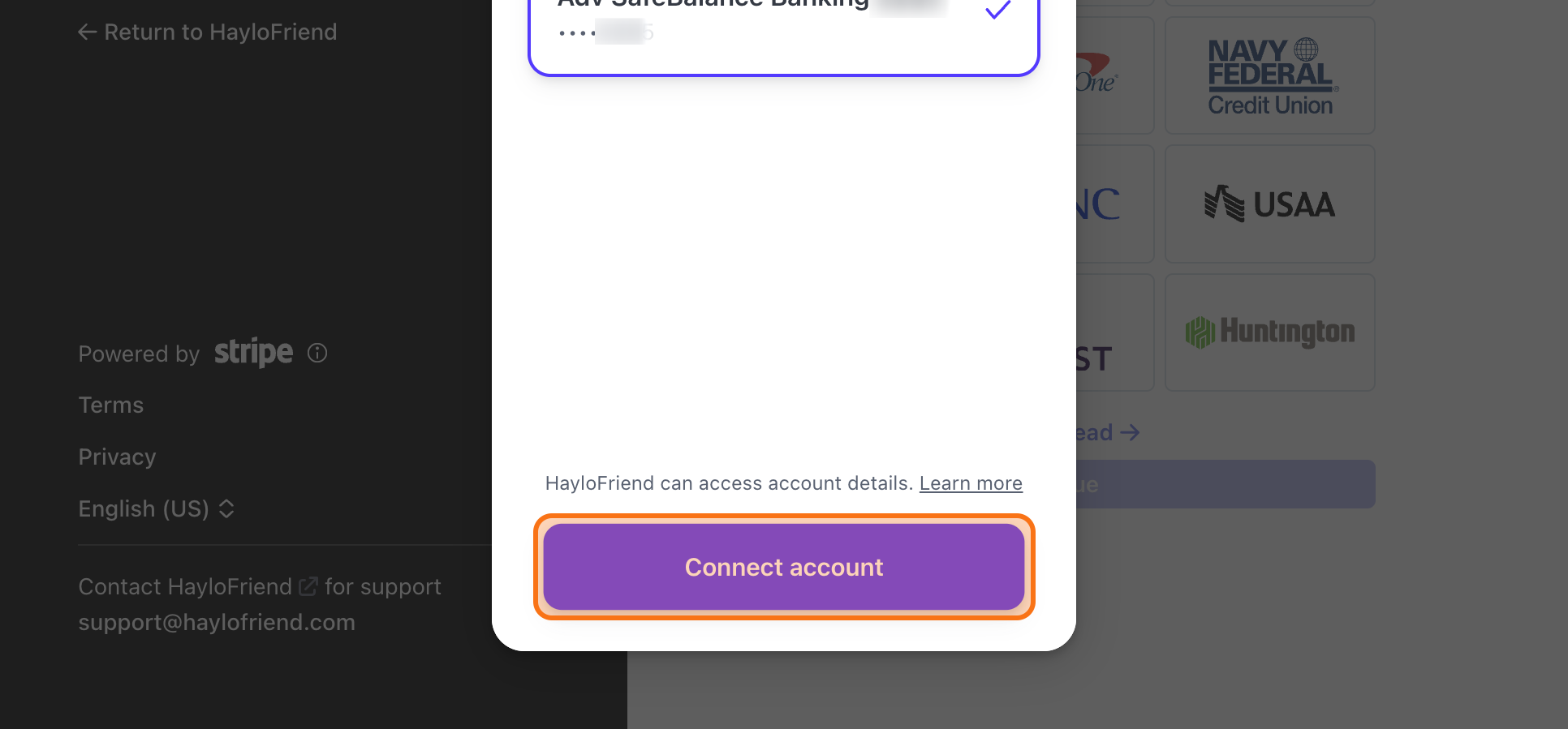 Connect account confirmation.