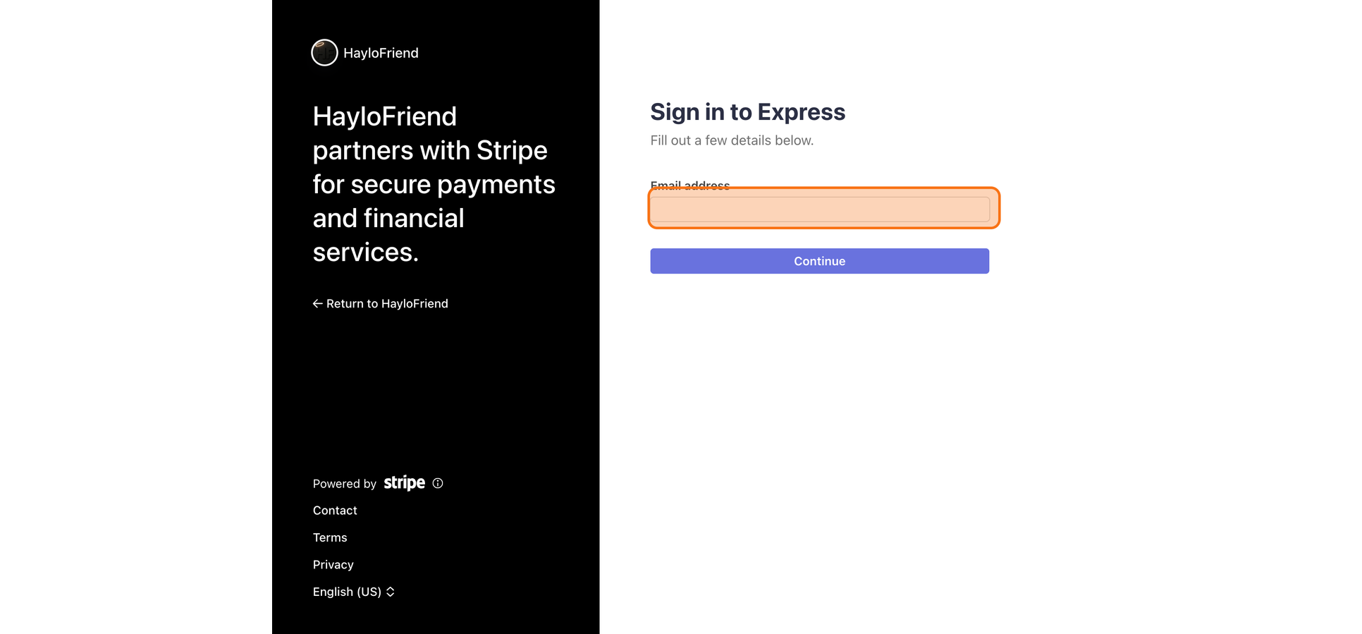 Stripe onboarding — enter your email to get started.