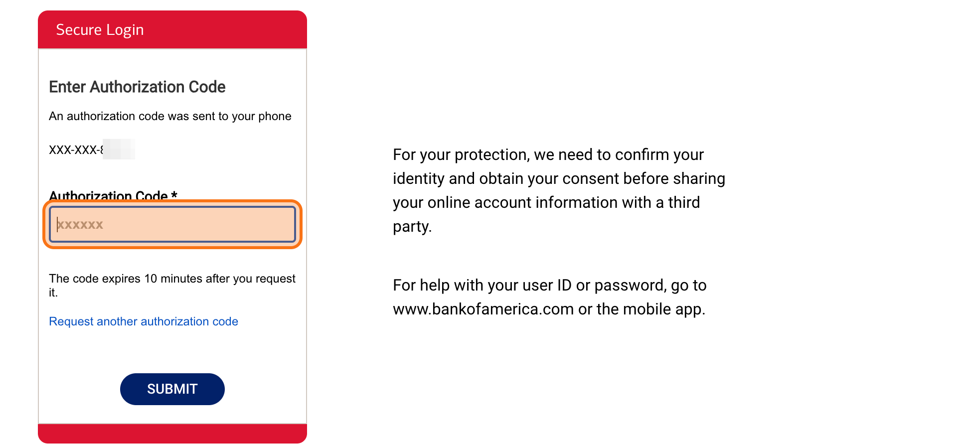 Bank verification code entry.