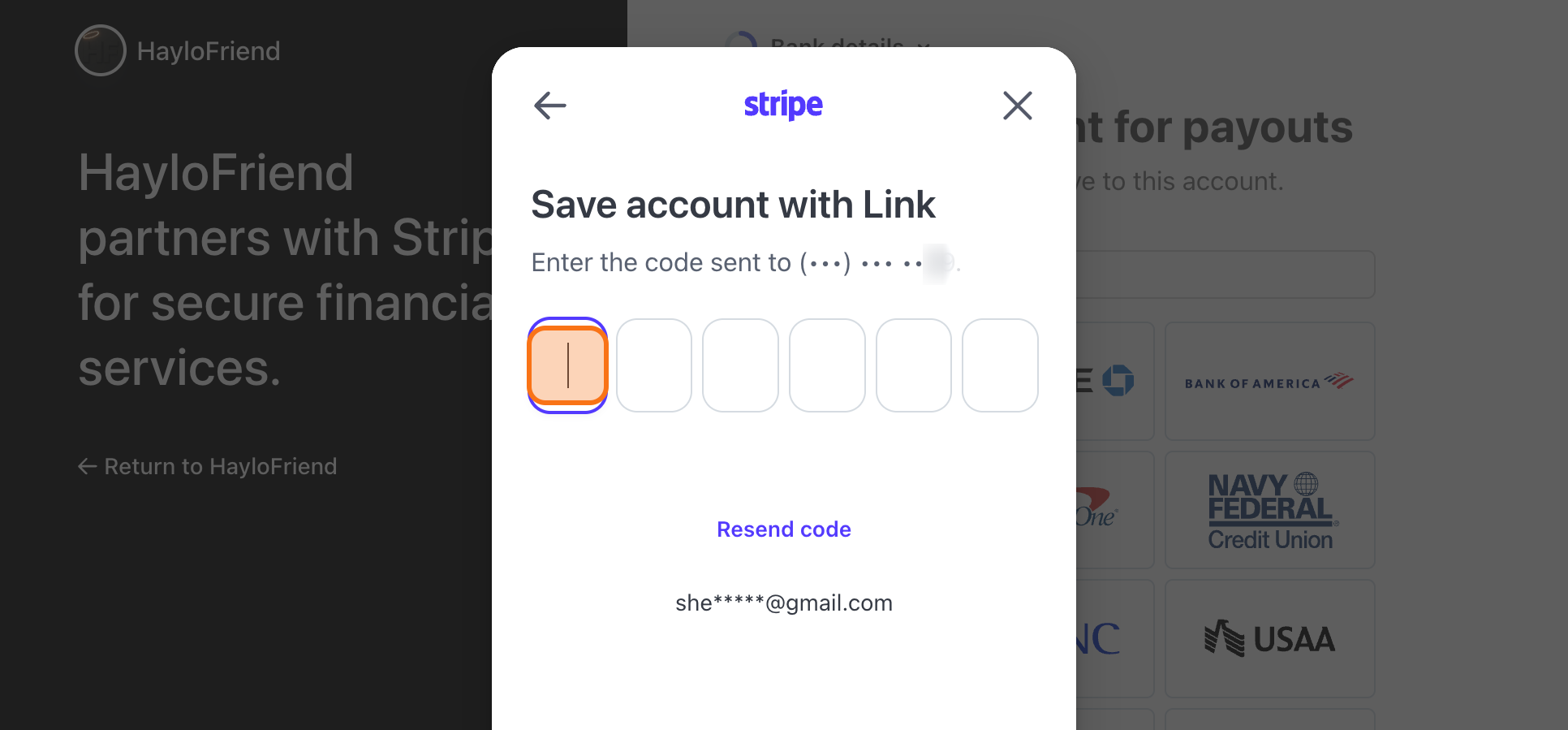 Final bank confirmation code entry.