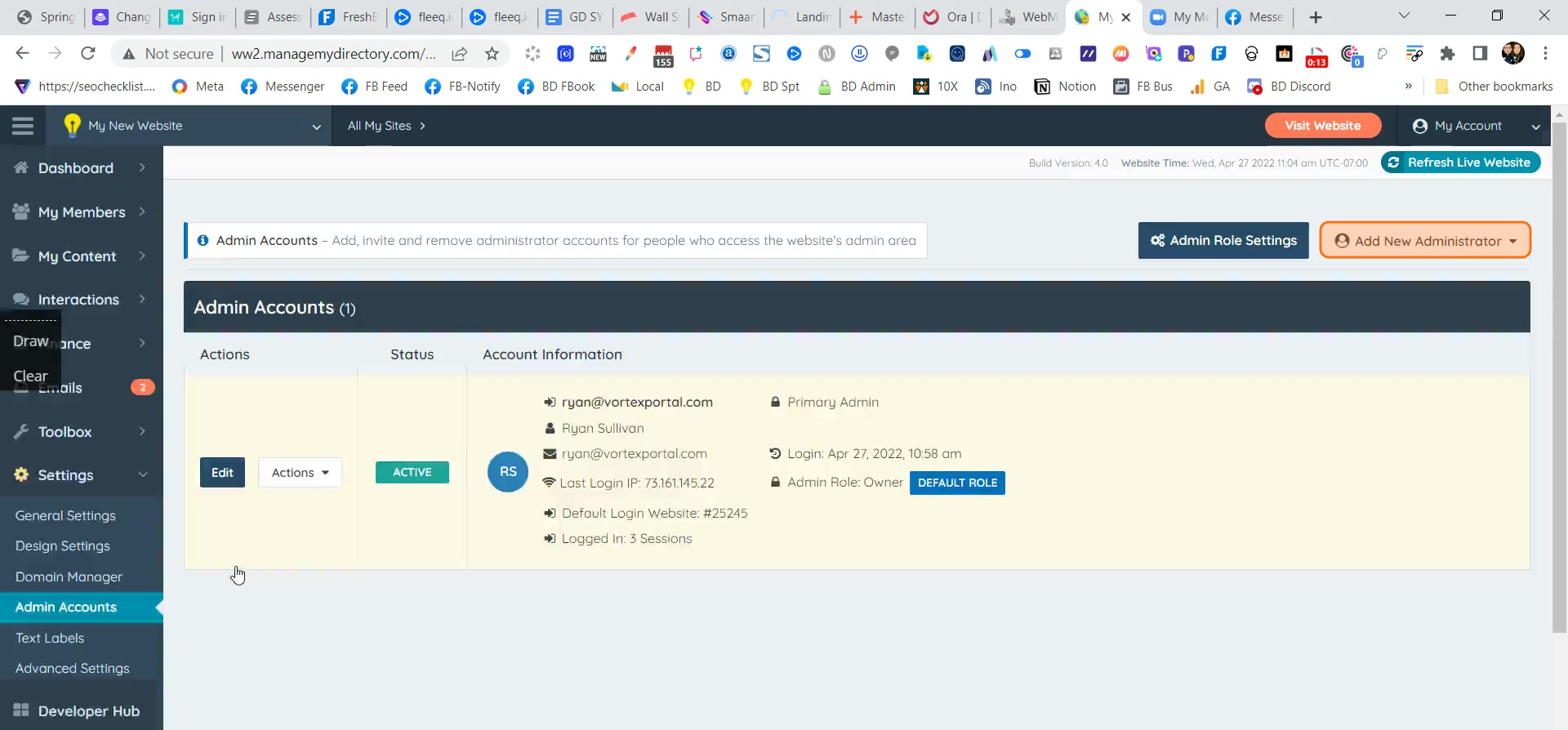 Add New Administrator button
