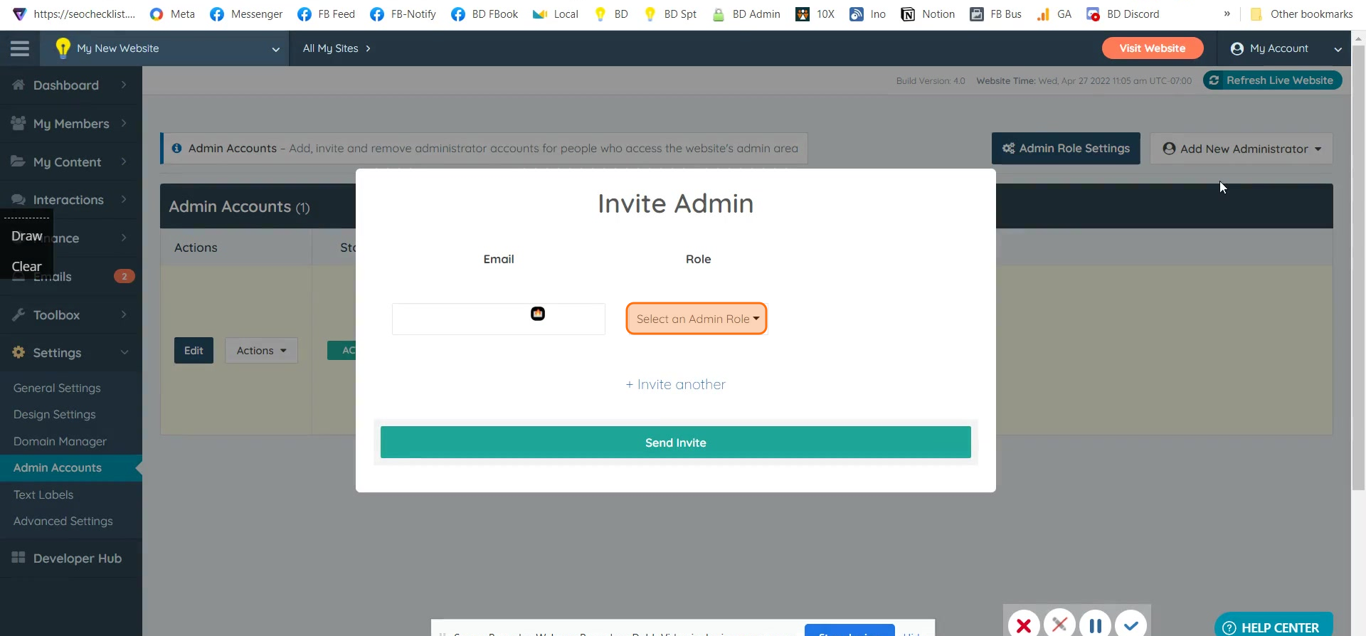 Admin role dropdown