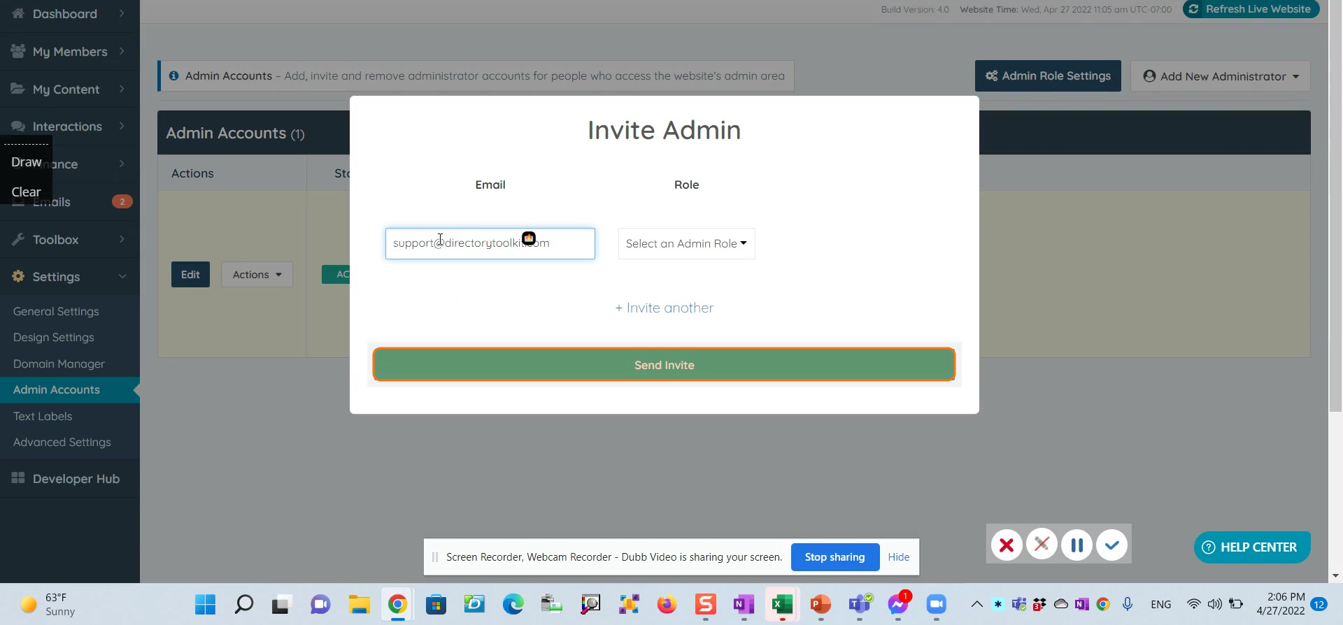 Send Invite button