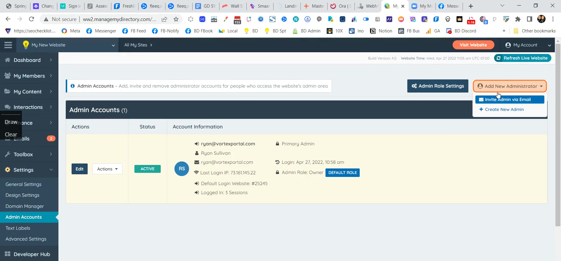 Add New Administrator button