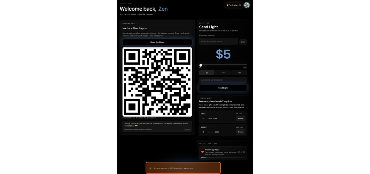 Your impact dashboard with the Ask the Universe button at the bottom of the page.
